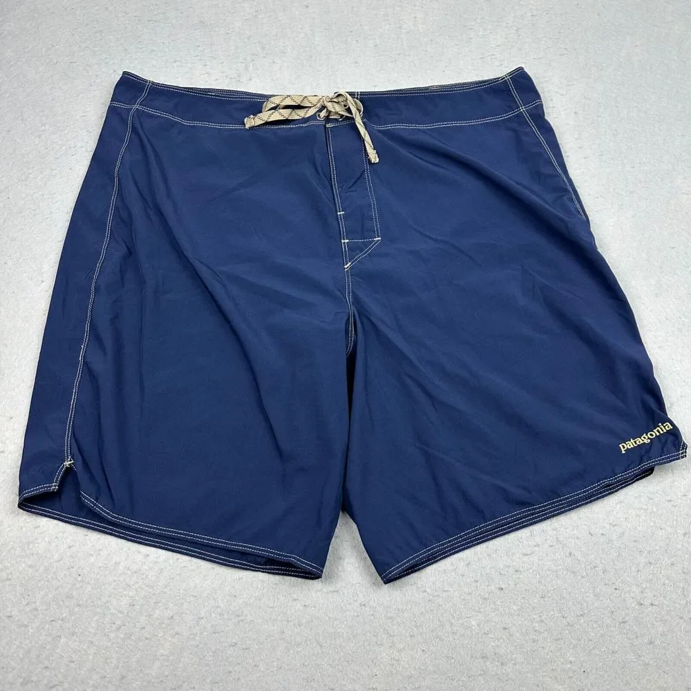 Patagonia Men's Swim Trunks Size 38 Blue Gold Unlined Elastic‎ Drawstring Waist